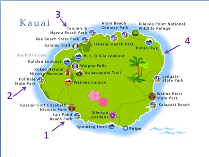 camp spots kauai map