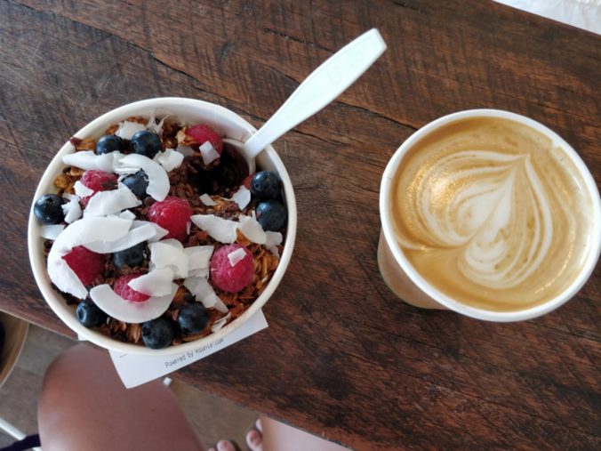 Acai bowl and coffee at Top Shop cafe