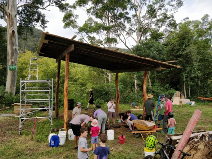 Building the camp kitchen with rammed earth